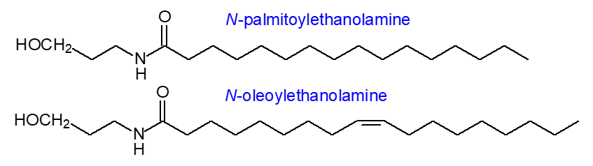 Formula of N-palmitoyl- and N-oleoylethanolamines