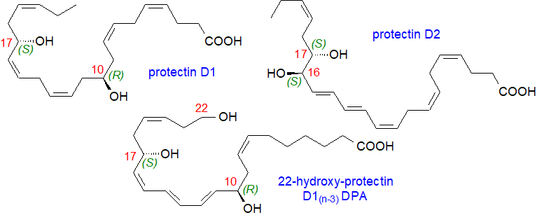 Protectin D1, D2 and 22-hydroxy-protectin D1n-3 PDA structures