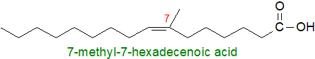 Formula of 7-methyl-7-hexadecenoic acid