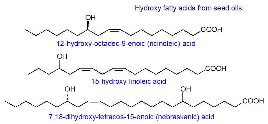 Structural formula of hydroxy acids from seed oils