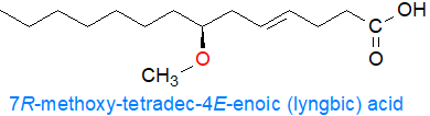 Structure of 7-methoxy,tetradec-4E-enoic (lyngbic) acid