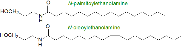 Formulae of N-palmitoyl- and N-oleoylethanolamines