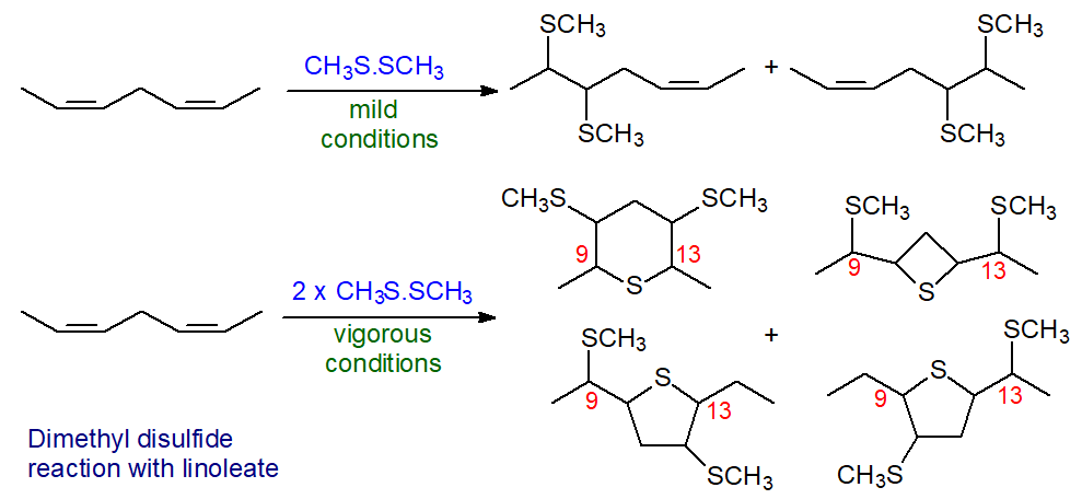 Part structures of reaction of DMDS with linoleate