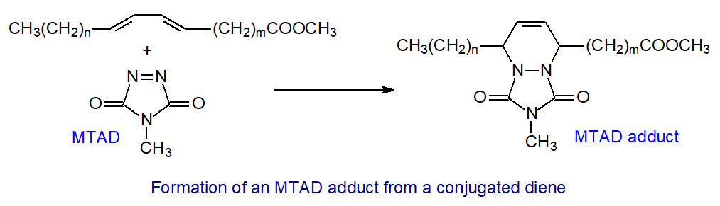 Reaction of 4-methyl-1,2,4-triazoline-3,5-dione (MTAD) with a conjugated diene